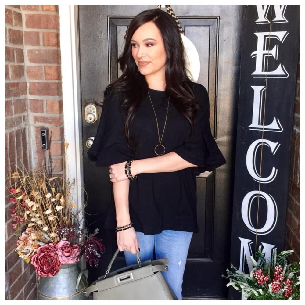Wishlist Black Ruffle Sleeve Relaxed Top S